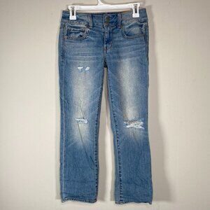 American Eagle Artist Crop Denim Jeans Women's 0 Atlantic Blue Distressed NWT